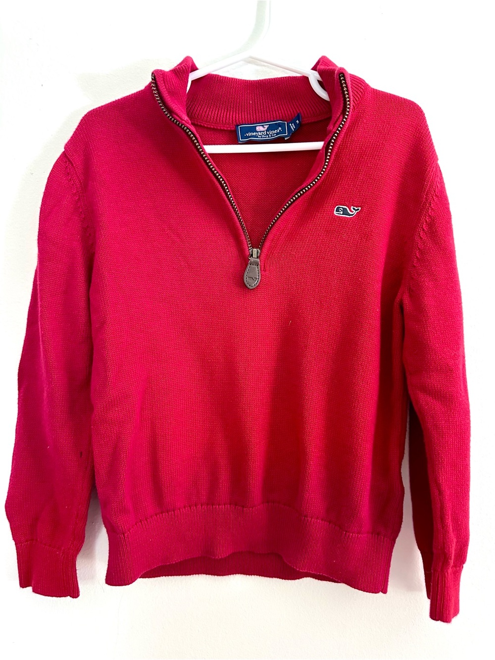 Vineyard Vines Boys 5 Red Cotton Knit Quarter Zip Pullover Sweater Whale Logo